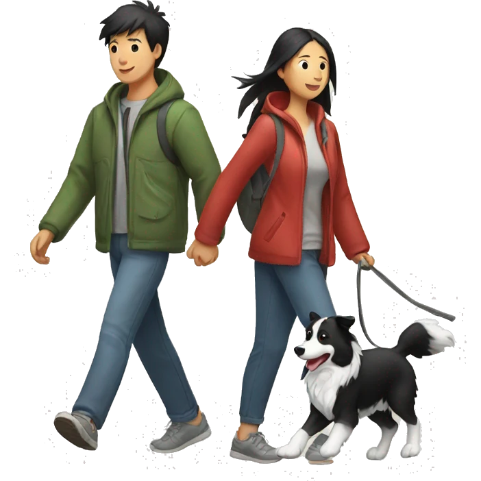 A Chinese person is walking a Border Collie. emoji