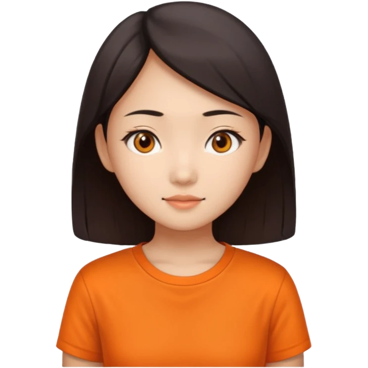 Asian slim eye girl with orange shirt emoji