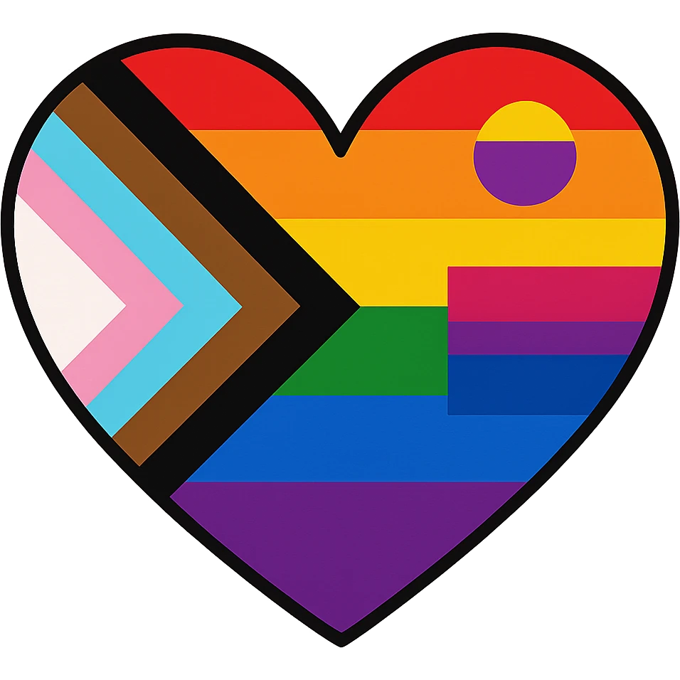 heart with Pride theme, rainbow colors, inclusive symbols, vibrant and celebratory emoji
