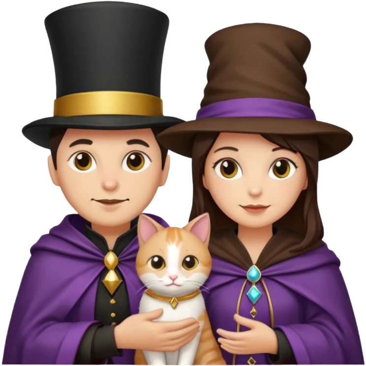 magician couple and their pet cat emoji