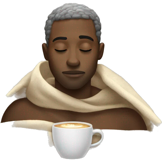 Black guy inside a blanket sipping coffee eyes closed emoji