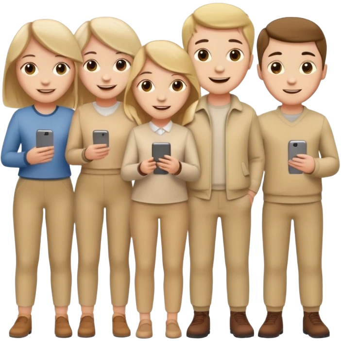 4 white girls and 2 white boys in beige clothes emoji