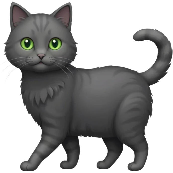 full body gorgeous solid dark grey cat with green eyes, white paws and white whiskers walking emoji