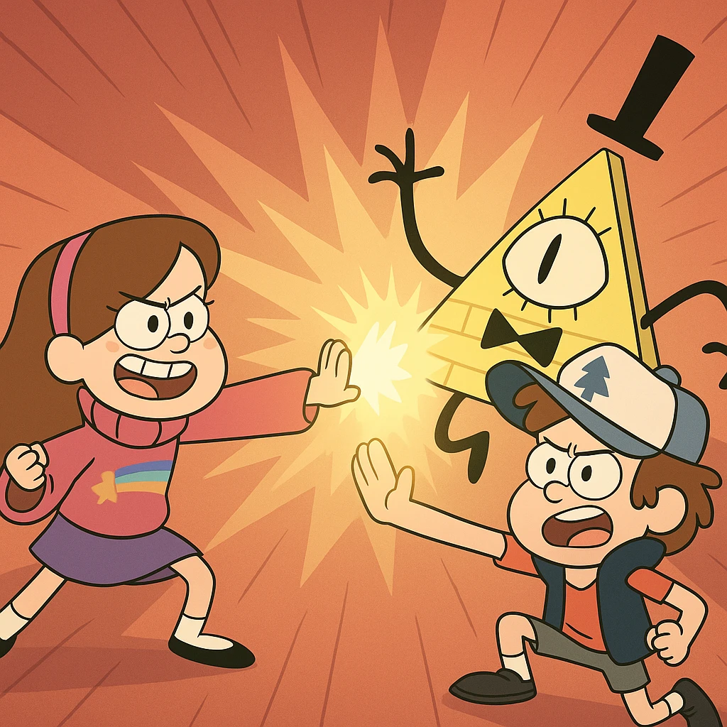 Mable and Dipper defeat Bill Cipher emoji