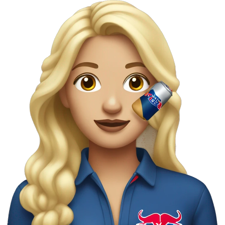 a blonde woman with heart eyes holding a redbull  emoji
