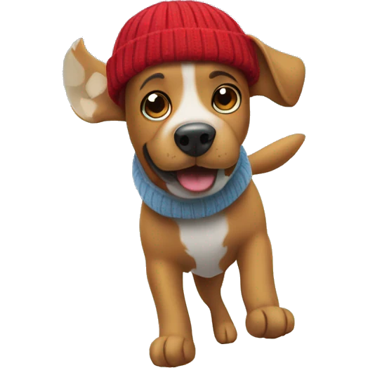 Dog with beanie flying over city emoji