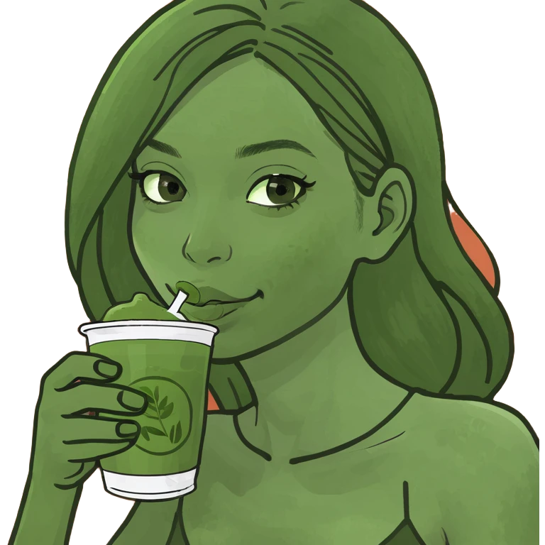 Girl drinking matcha emoji