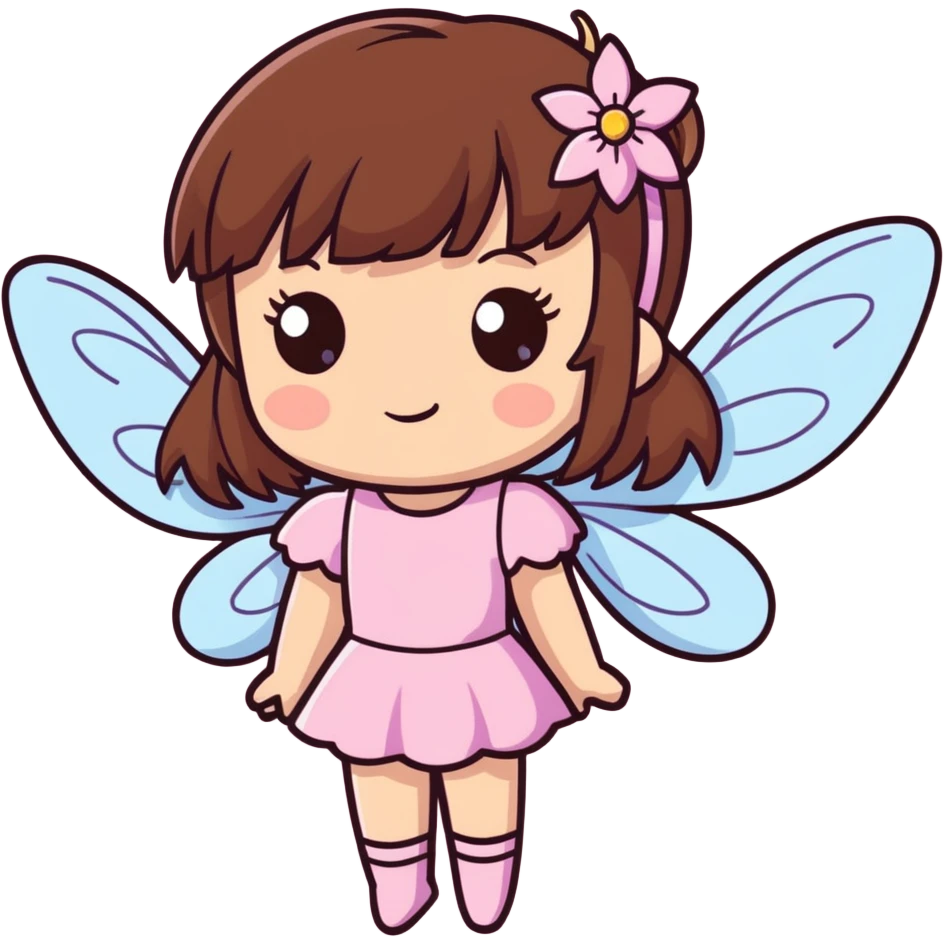 Beautiful fairy girl with brown hair and bangs and brown eyes and wearing pink and sparkles emoji