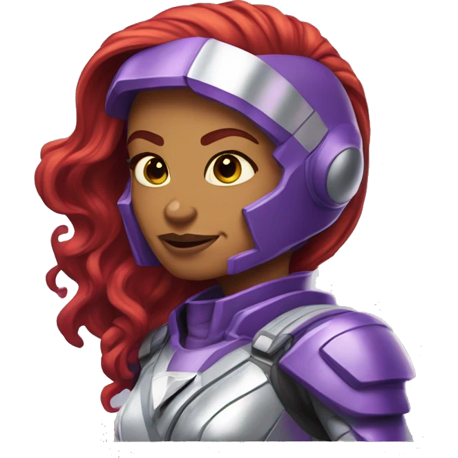 dc comics starfire red hair; purple silver spacesuit; hreen eyes emoji