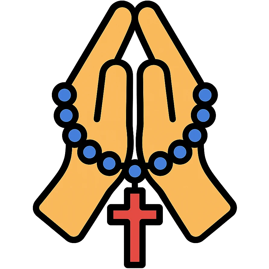 clasped hands holding a rosary, color outline icon style emoji