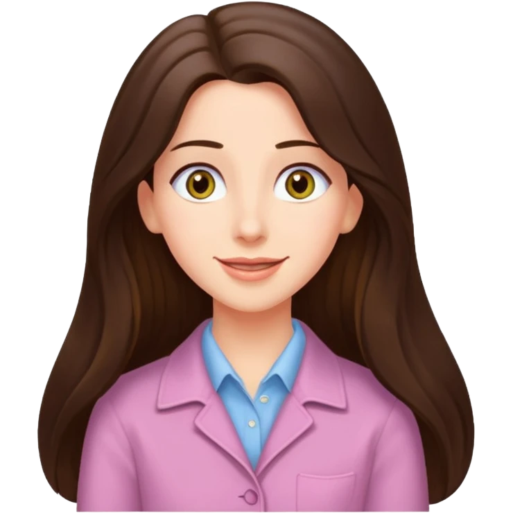 happy long haired brunette girl hazel eyes in light pink watching seinfeld emoji