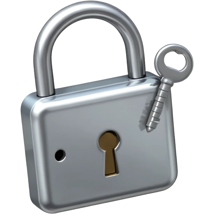 A chrome silver lock and key emoji, smooth metallic surfaces, glossy reflections, luxury swag vibe, minimal iOS emoji style, centered on clean white background emoji