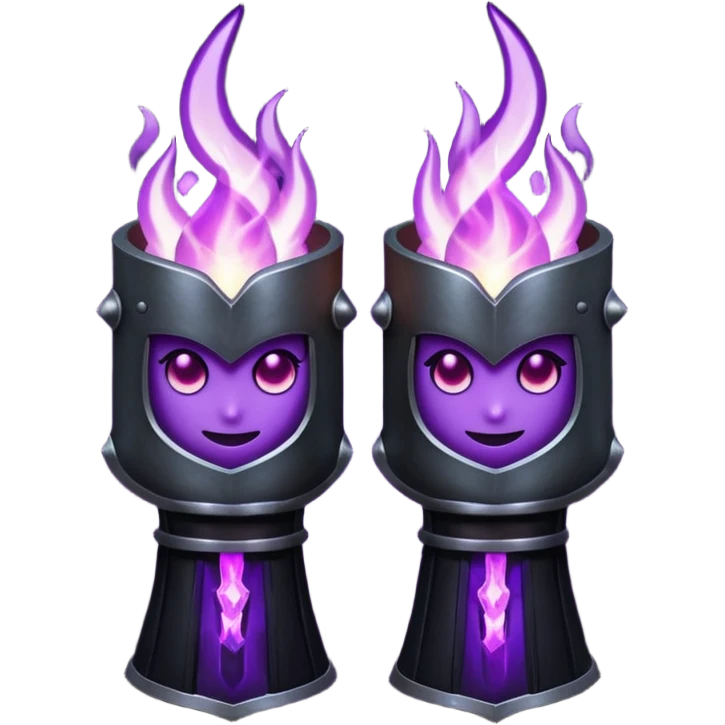A Discord emoji of a pair of black armored gauntlets holding a flickering violet flame. The hands are positioned as if offering a gift. Dark gothic fantasy, glowing magical effects, high contrast, 2D vector style, white background. emoji