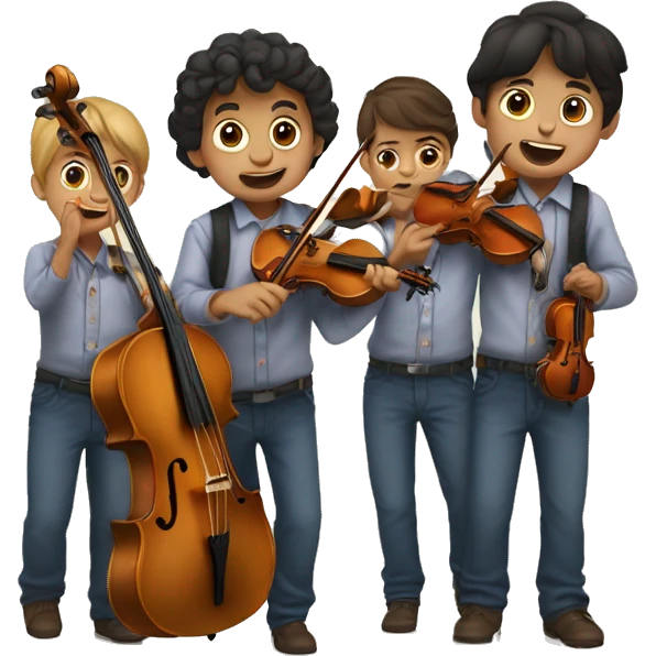 Dos niños y dos aniñas con violines emoji
