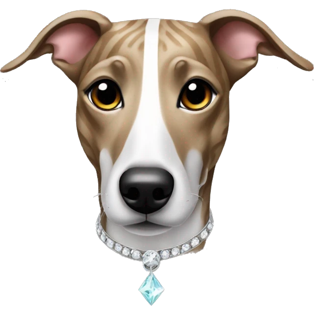 Brindle striped whippet emoji with a diamond shaped pattern on forehead emoji