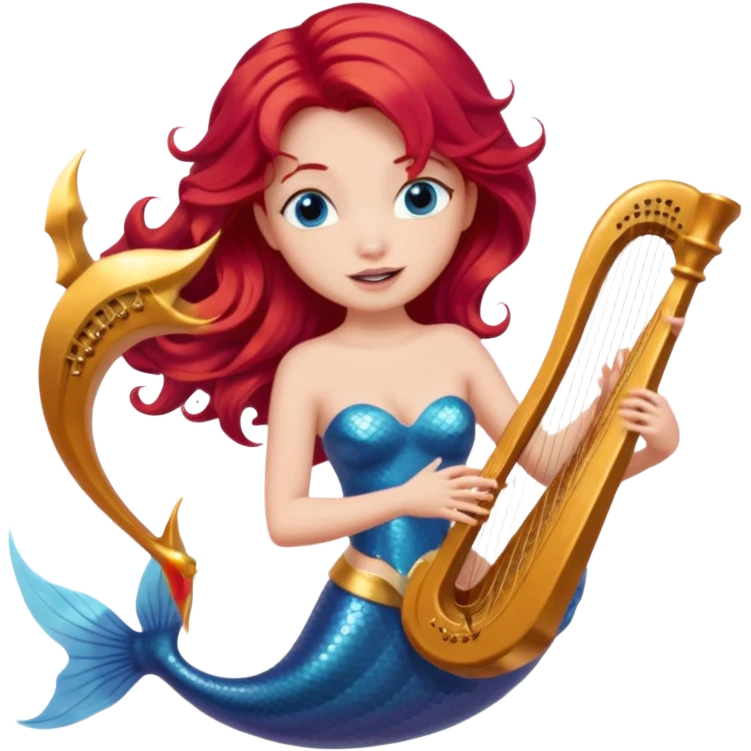 Singing Mermaid – Holding harp, red hair emoji