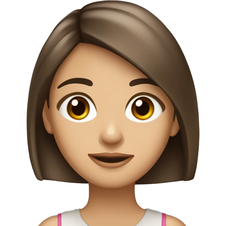 Una adolescente con ojos café claro, cabello marrón cla y con flequillo emoji