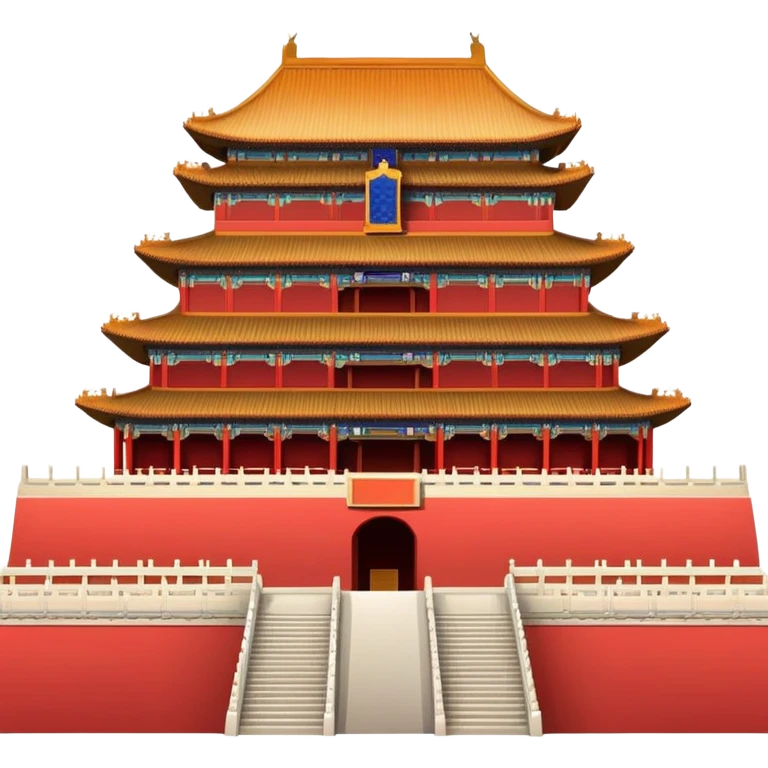 Forbidden City Beijing, simplified emoji style with bold outlines and bright colors, cartoon style imperial palace with red walls emoji