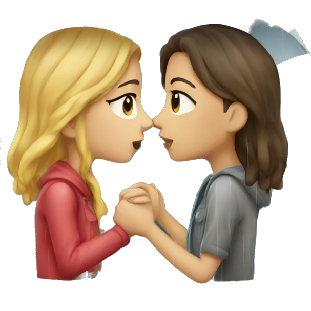 Two girl kissing in a rain emoji