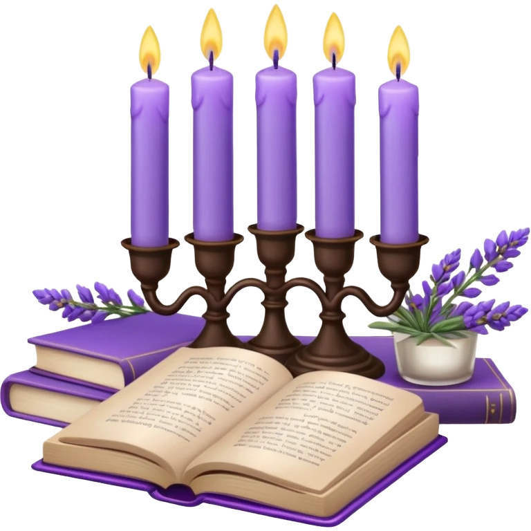 Gorgeous beautiful aesthetic decorative Lavender flowers and candles and book  emoji