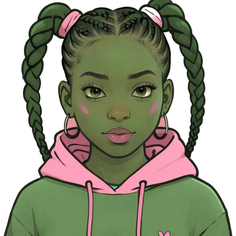 black girl with braids and a pink hoodie on emoji