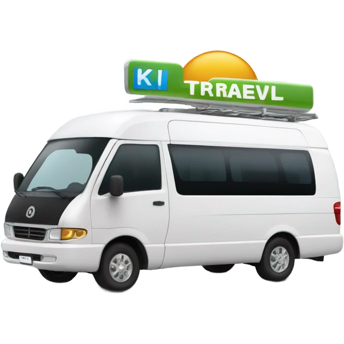 A modern tourist van with a sleek design, large windows, and a welcoming look. The van should have 'KI. Travel' written on the side in a stylish, readable font. The design should be clean and professional, suitable for a travel service. Use a minimalistic vector style with clear details. emoji