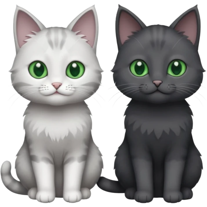 2 different coloured small cats including a dark grey and white and a completely solid dark grey with green eyes and only white paws emoji