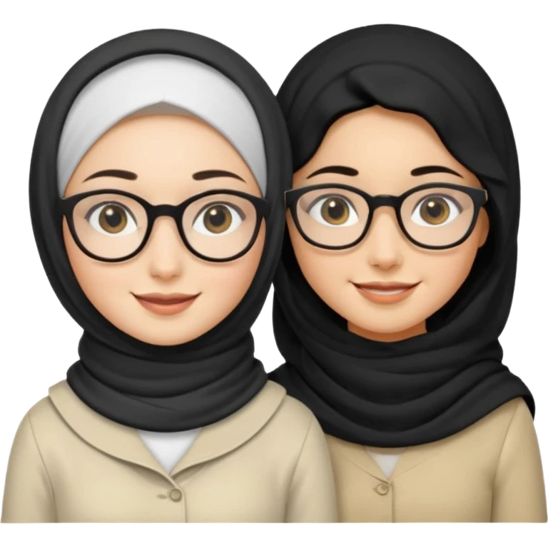 White hijabi girl with black eyes with another girl have long black hair wearing glasses with  another another girl have curly short  honey hair and wearing white glasses  emoji