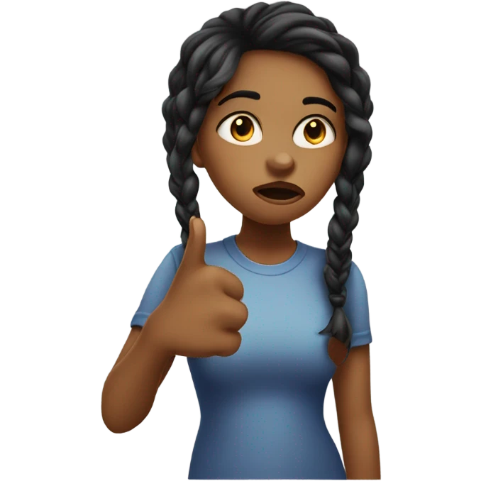  girl with pouting lips and finger pointing to mouth emoji