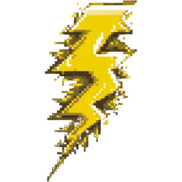 Speed power-up sprite, 64x64 pixels, bright yellow/gold lightning bolt symbol centered on tile, glowing effect, clean pixel edges, simple recognizable design that communicates "speed increase" emoji