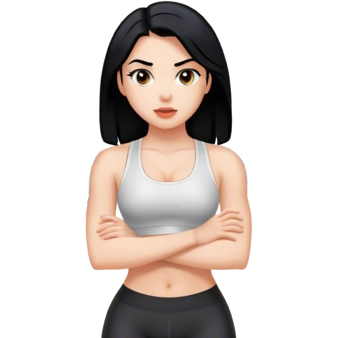 White girl with black hair gym emoji