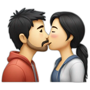 scruffy-man-and-asian-woman-kissing emoji