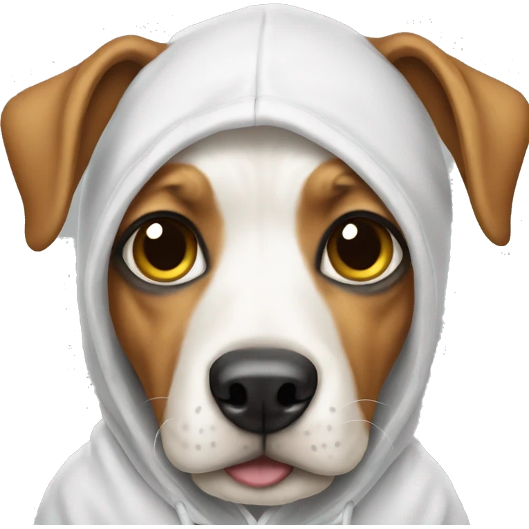 Dog wearing a white hoodie emoji