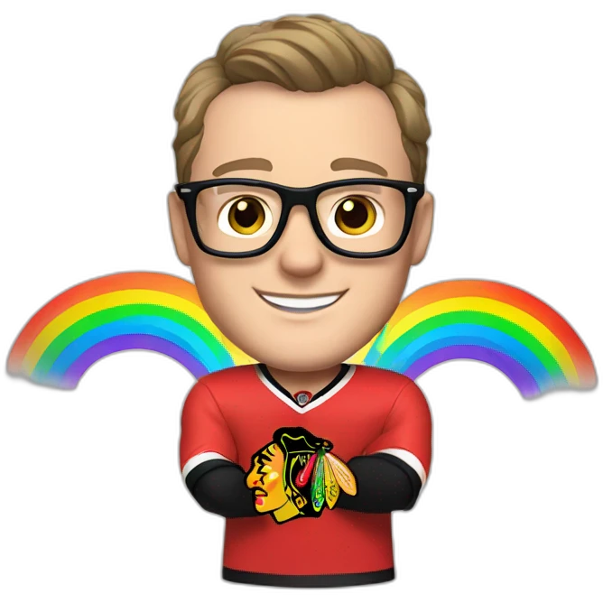 Jonathan Toews wearing glasses and rainbow clothes emoji
