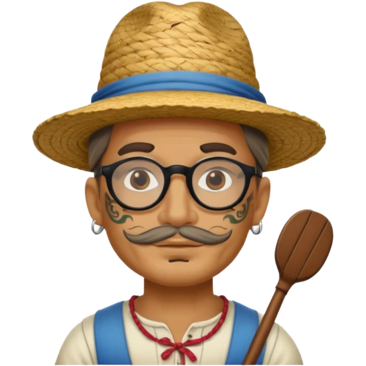 very tattoed face, normal glassess, fat venice gondolier with iconic hat and thick hair emoji