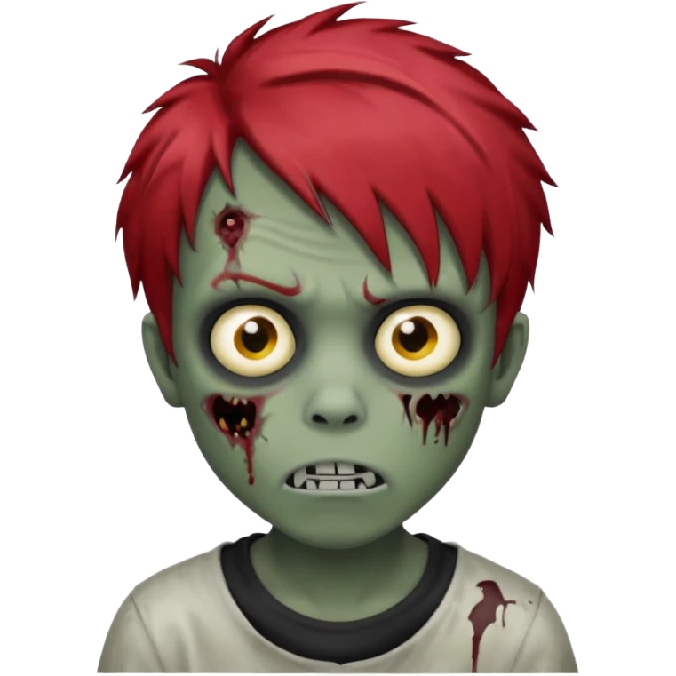 Boy, zombie, red hair, medium short, emo, shaggy, dark, spooky, creepy expression emoji