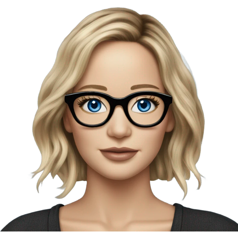 Hyper Realistic Photo of Brunette Jennifer Lawrence wearing black glasses and blue eyes  on a laptop  emoji