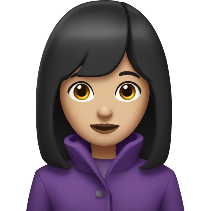 Girl with black straight hair and purple eyes and a purple coat  emoji