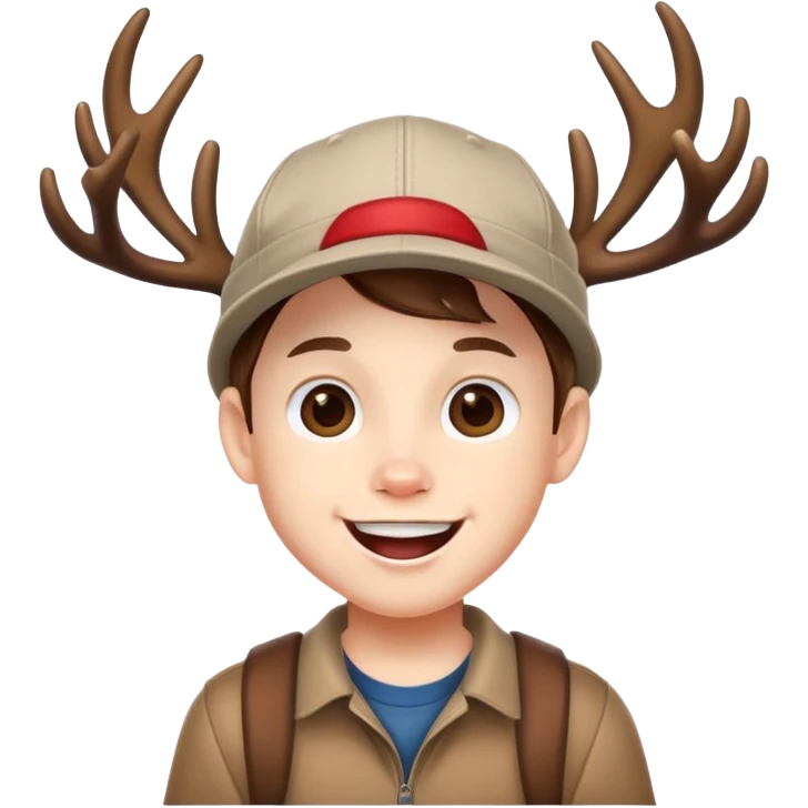 boy with white skin and cap and deer’s antlers , smiling, tongue out emoji