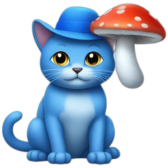 Blue cat with a blue mushroom hat emoji