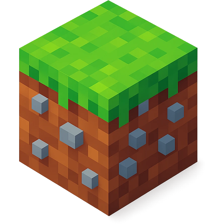 brown cube with small gray stones inside and green grass on top emoji