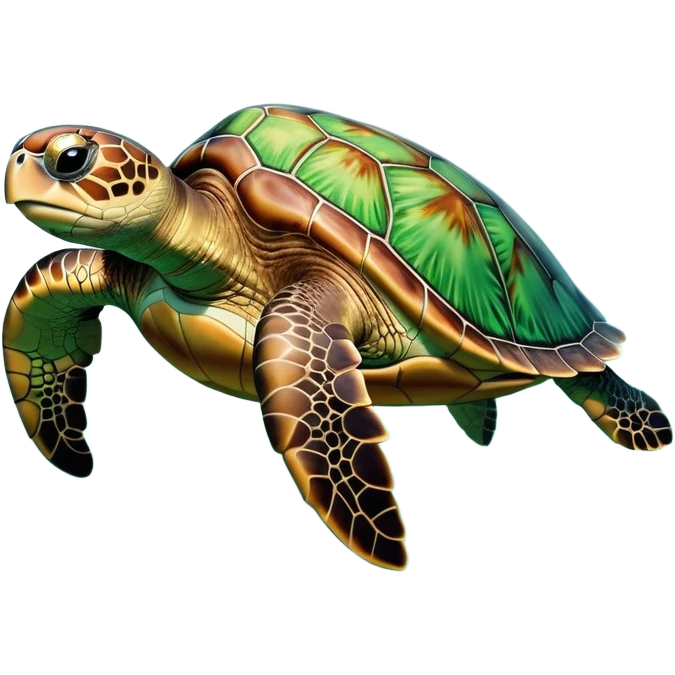 cinematic-sea-turtle-realistic-full-body-swimming-emoji,-graceful-streamlined-body-gliding-through-crystal-clear-waters,-large-flippers-moving-in-fluid-motion,-smooth-green-and-brown-patterned-shell-glowing-in-the-sunlight,-gentle-dark-eyes-filled-with-deep-wisdom,-bubbles-trailing-in-its-wake,-simplified-yet-realistic-focused-features,-highly-detailed,-glowing-with-an-oceanic-serene-light emoji
