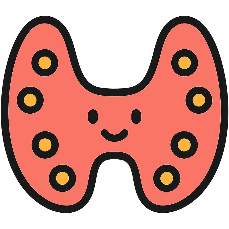 cartoon thyroid gland, bright colors, outlined emoji