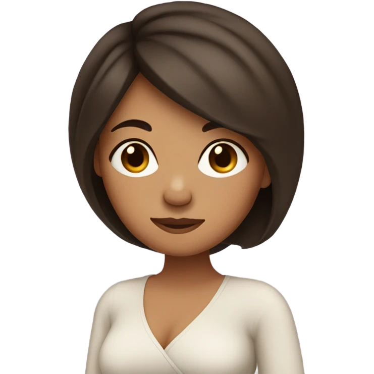  women with olive skin and dark brown hair  , she has a pregnant belly emoji