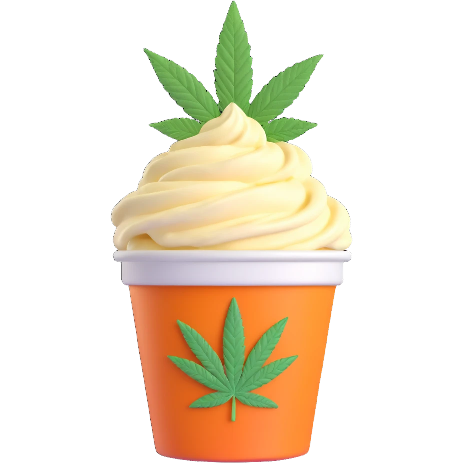 gelato in a paper cup with cannabis leaf emoji