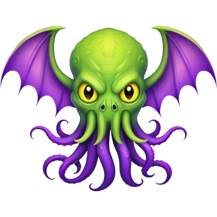 light green Cthulhu with purple bat wings and purple gradient tentacles. Yellow angry eyes emoji
