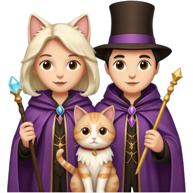 magician couple and their pet cat emoji