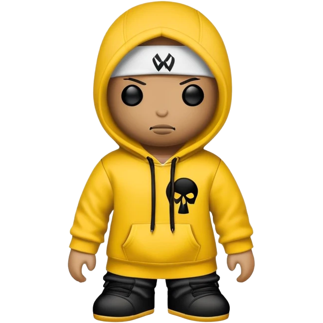 voodoo doll wearing wu-tang clan yellow and black hoodie with W logo emoji