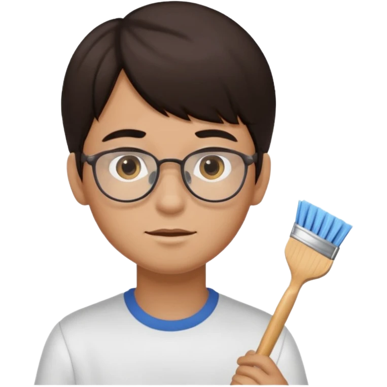 boy dark brown hair with bangs with straight eyebrows cleaning emoji