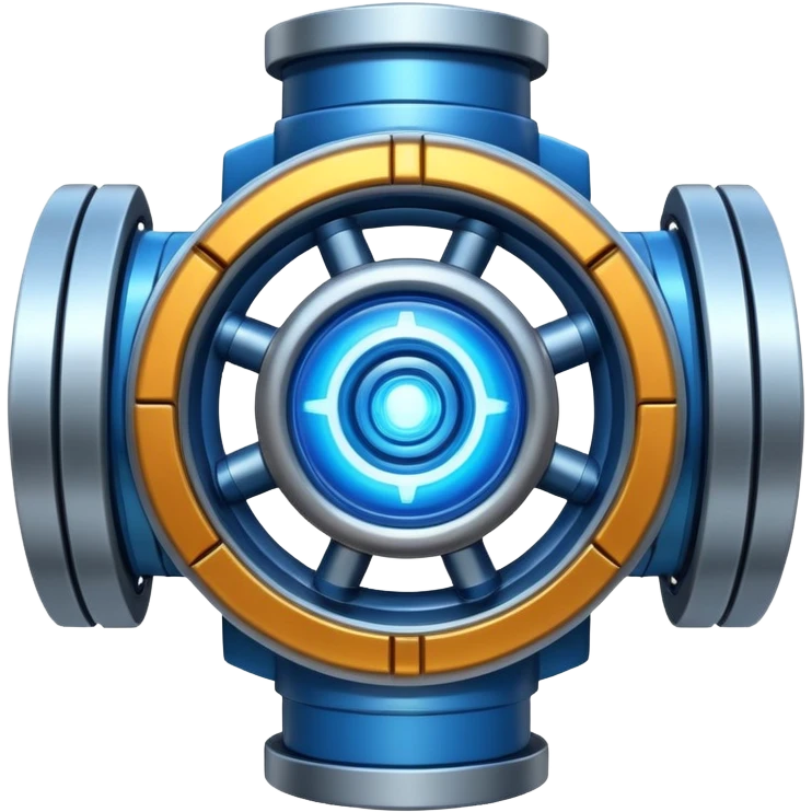 Powerful futuristic engine emoji, thick industrial metal body, rotating inner parts, glowing energy core. emoji